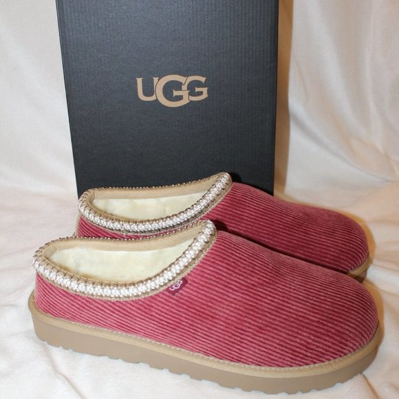 NIB UGG MEN'S TASMAN CORDUROY SLIP ON SHEARLING LINED‎ SLIPPERS RED - Picture 3 of 8